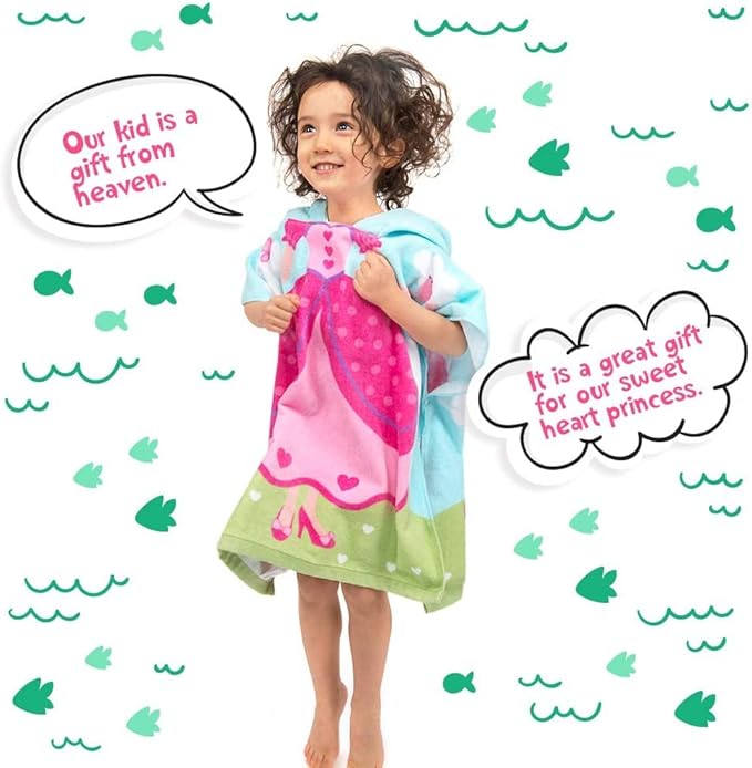 Florica Hooded Bath Towels for Girls Kids Toddlers Children 2 to 6 Years Old Cotton Ultra Soft Absorbent Poncho Beach Towel for Pool Swim Pink Large Size 24"x 47" in Full-Length (Lovely Princess