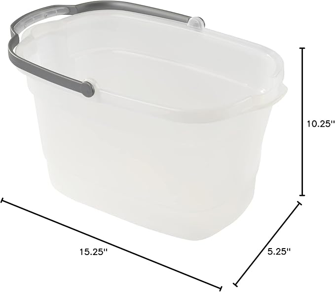 Casabella Plastic Multipurpose Cleaning Storage Caddy with Handle, 1.85 Gallon, Gray and Orange & Plastic Rectangular Cleaning Bucket with Handle, Clear, 4 Gallon