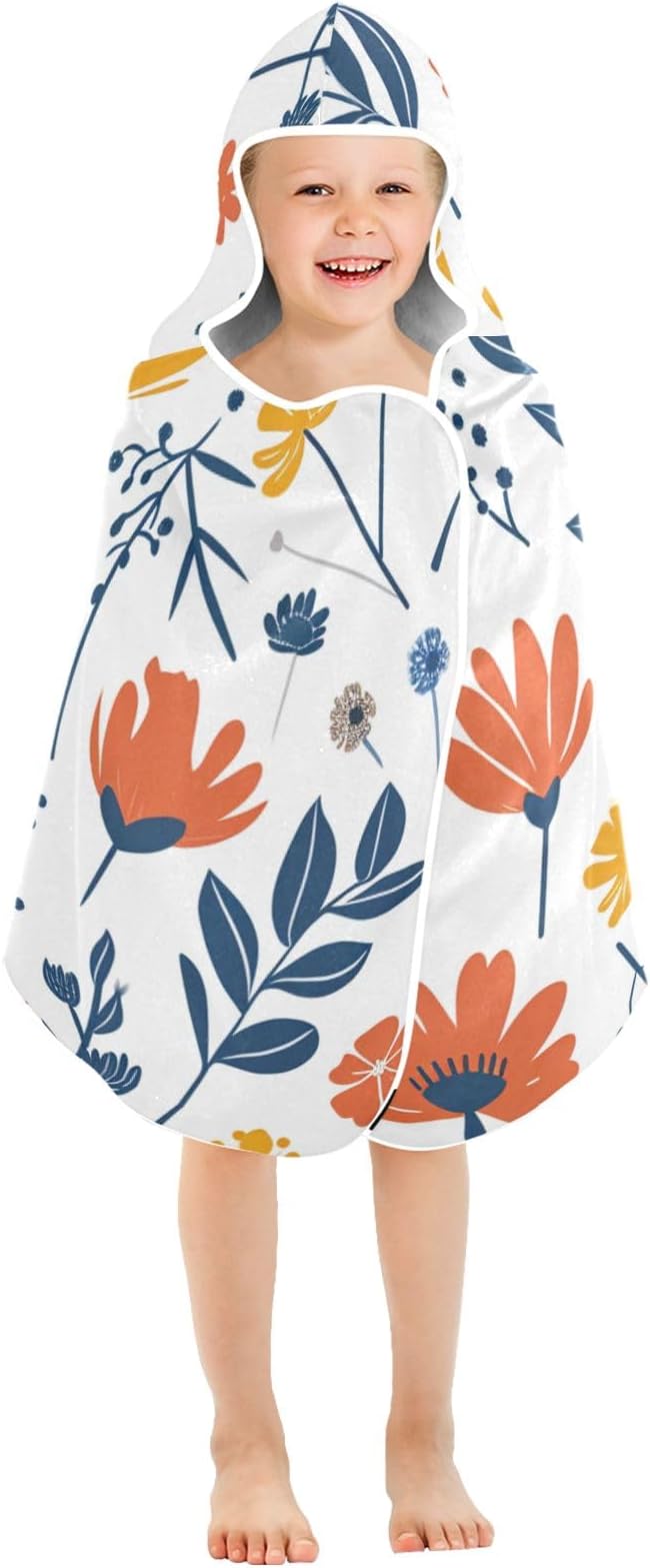 Hooded Towel for Kids Doodle Cute Flowers Beach Wrap Bath Towels 50x23.5in