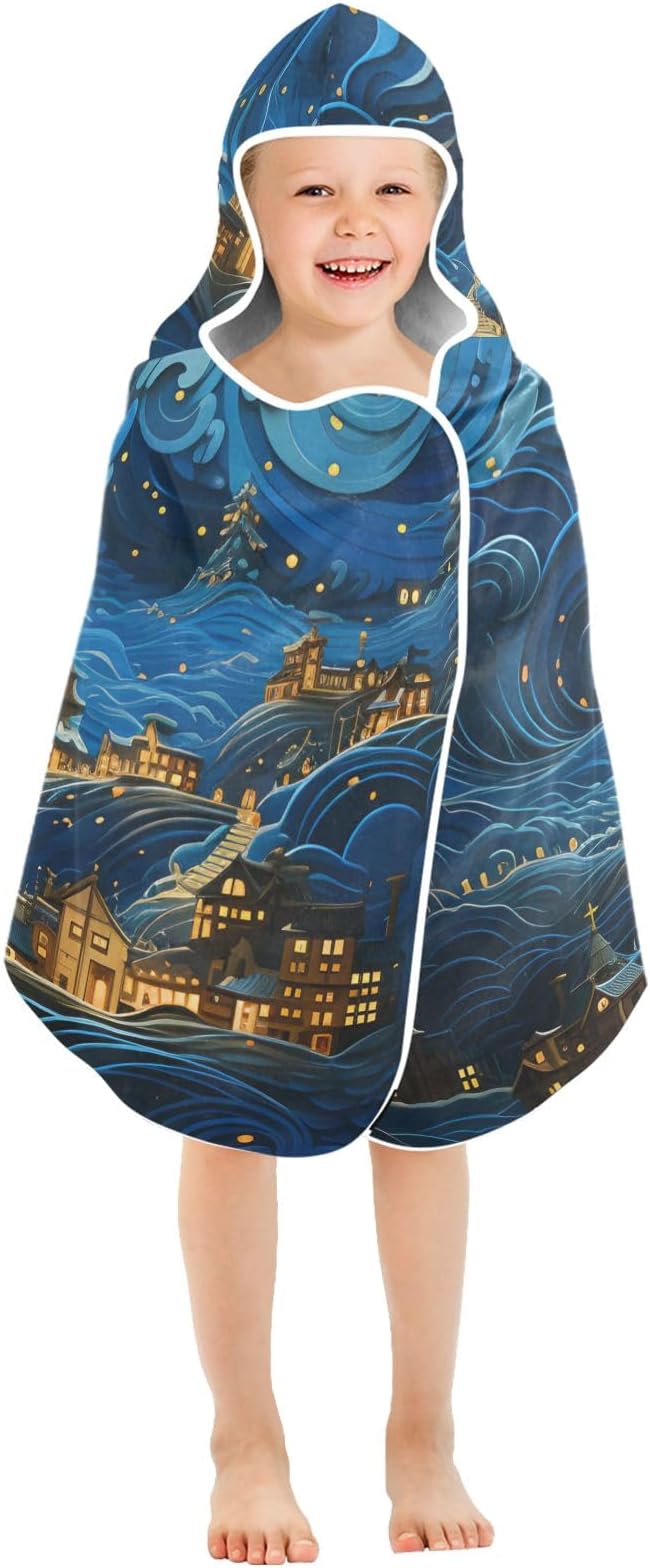 Hooded Towel for Kids Dreamy Town in Galaxy Beach Wrap Bath Towels 50x23.5in