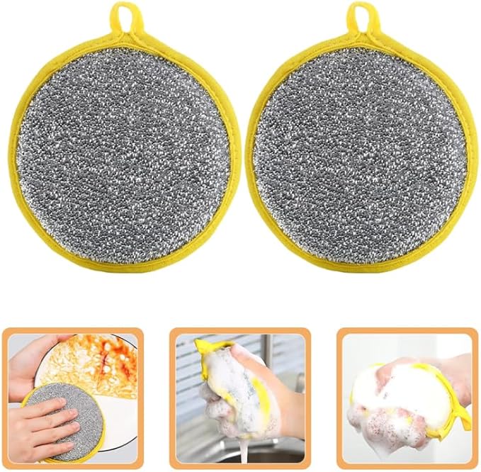 10Pcs Double Sided Round Dish Sponge Metallic Kitchen Scrubber for Efficient Cleaning Multi Purpose Dish Pad and Reusable Kitchen Sponges and Household