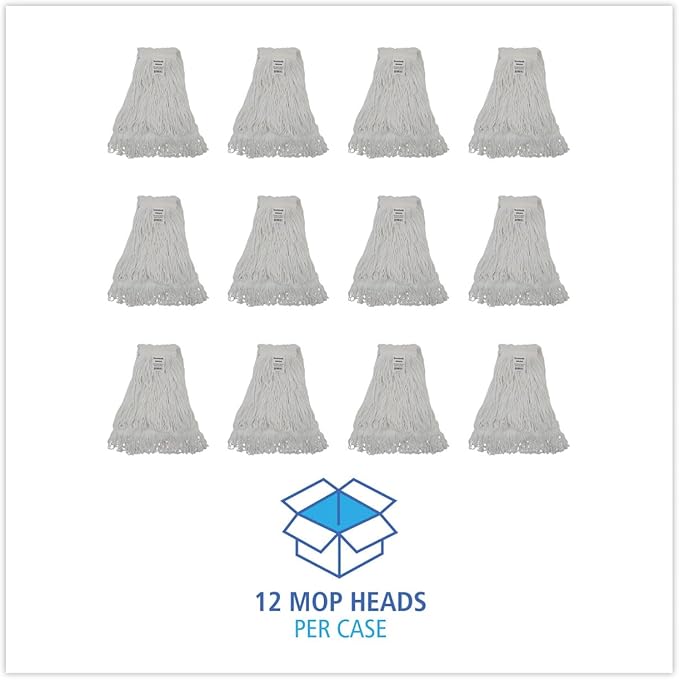 Boardwalk Pro Loop Web/Tailband Wet Mop Head, Rayon, #24 Size, White, 12/Carton