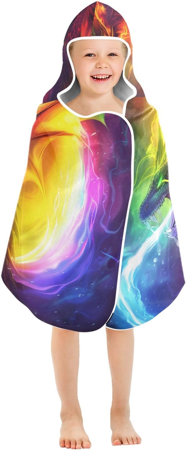 SUABO Kids' Bath Towels Fire Dragon Rainbow Hooded Towels for Boys Girls,Toddler Towels Multi-Purpose for Beach,Pool and Bathroom,23.5" x 50", Soft and Highly Absorbent