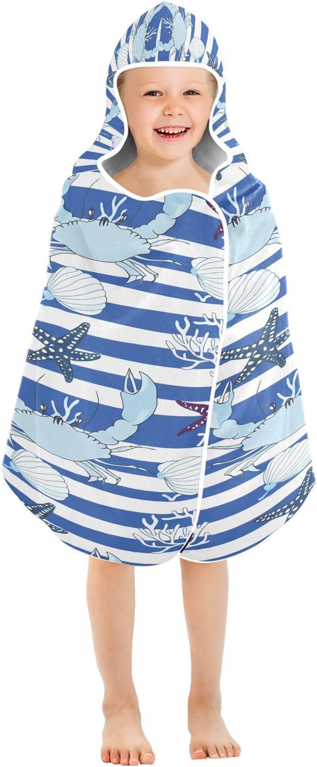 CEBUGI Shell Starfish Hooded Bath Towel for Kids Absorbent Soft Bath Towel Wrap with Hood 50x23.5in Pool Beach Shower Towel for Boys Girls