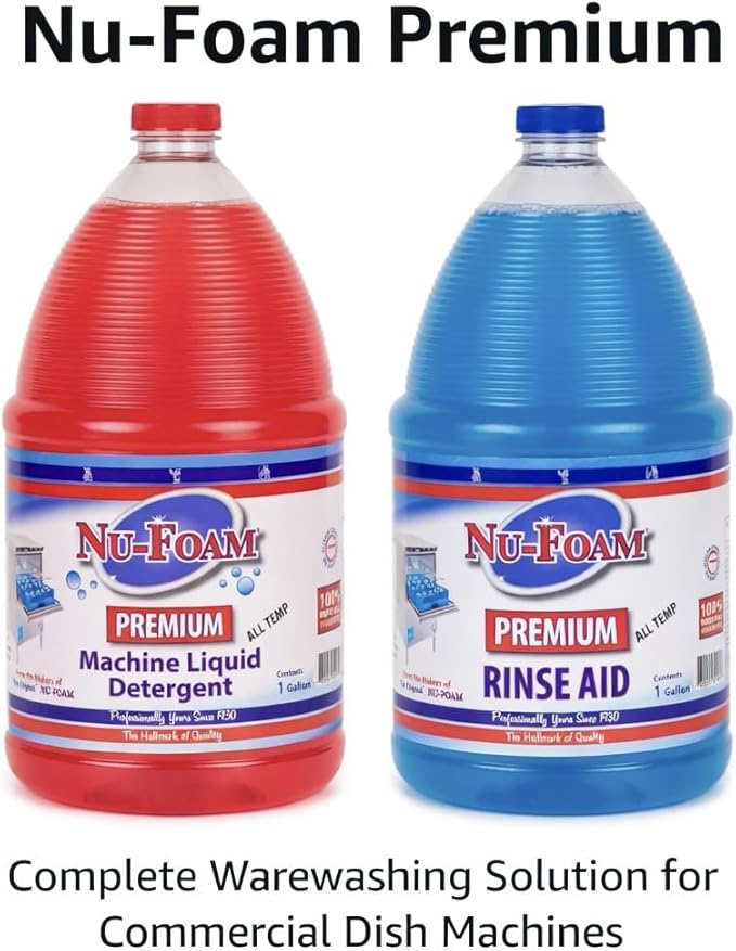 Nu-Foam Premium Commercial Dishwasher Detergent and Rinse Aid Set, 1 Gallon Each