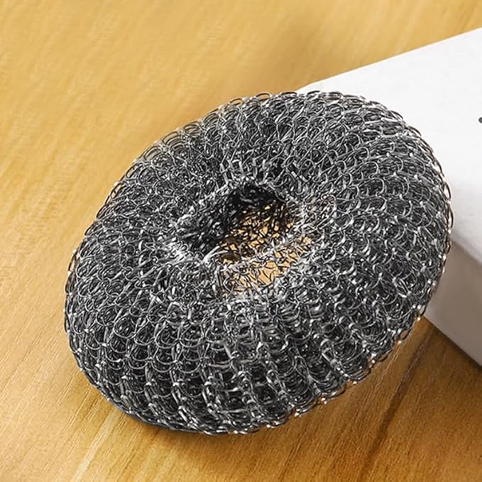 Toyvian Scrubber Brush with Ergonomic Handle, Stainless Steel Heavy Duty BBQ Grill Brush Kitchen Pot Scrubber Non-Scratch Scouring Pad for Cleaning Cast Iron Pots Pans Griddles and Sinks