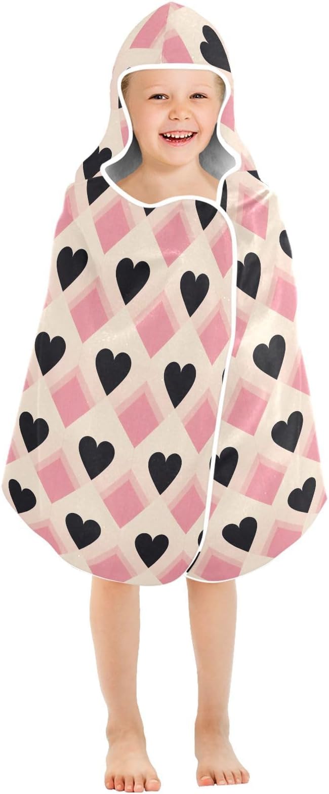 Kids Hooded Towels Valentine Buffalo Checkered Hearts Swimming Beach Towel 23.5" x 50" Bath Towel for Boys Girls 21217186