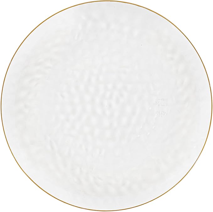 PLASTICPRO 30 Pack Hammered Plastic Plates Heavyweight Disposable Plastic Plates Elegant Clear Hammered Rim Platsic Party Dishes (Hamered Clear With Gold Rim, 10'' INCH PLATES)
