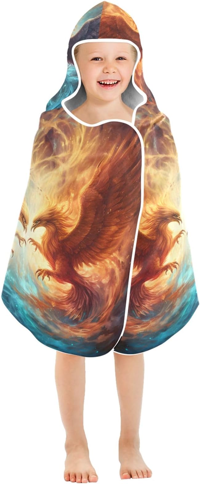Hooded Towel for Kids Ice and Fire Phoenix in Space Beach Wrap Bath Towels 50x23.5in