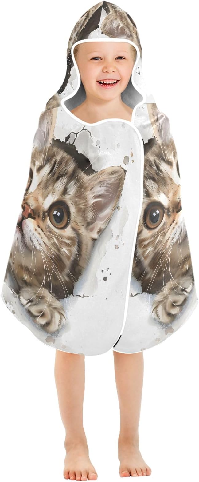 Hooded Towel for Kids Cat in Wall Beach Wrap Bath Towels 50x23.5in