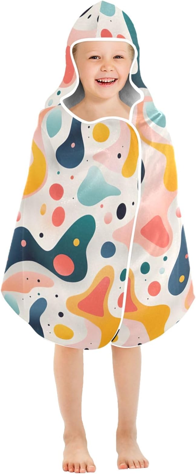 Hooded Towel for Kids Hand Drawn Colorful Various Organic Shapes Beach Wrap Bath Towels 50x23.5in