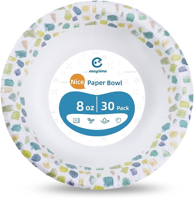 30 Pack Paper Bowls, 8 Oz Disposable Soup Bowl, Heavy Duty Printed Disposable Bowls Bulk For Snacks, Dessert, Breakfast, Lunch And Dinner Meals (Green)