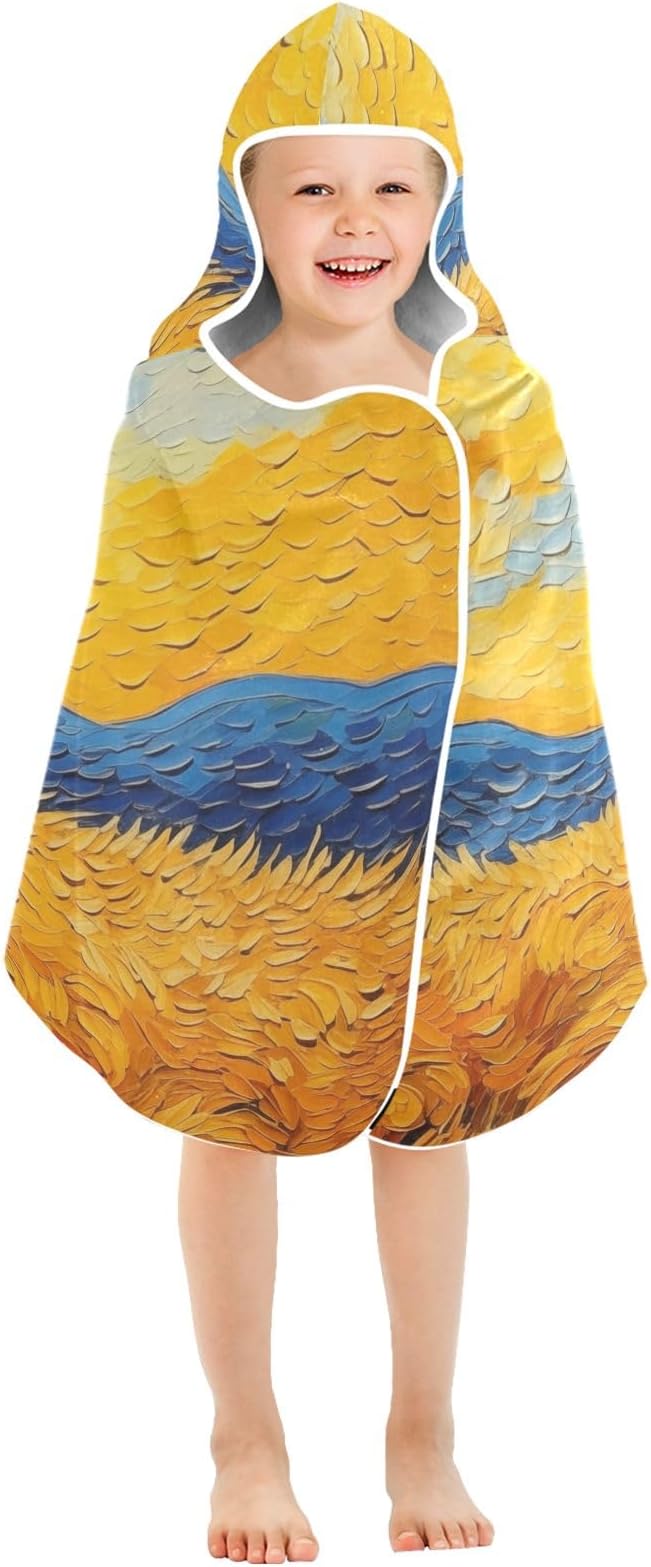 Hooded Towel for Kids Wheat Field Painting Beach Wrap Bath Towels 50x23.5in