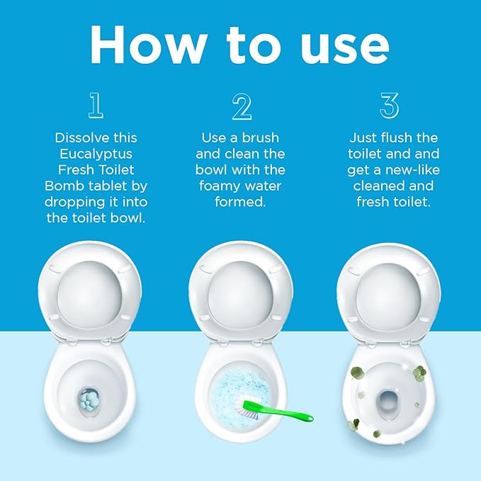 Essential Oil Toilet Bowl Bombs, Long-Lasting Freshness, Clean Toilet Freshener, Deodorizer (5 Tablets) (5 Count (Pack of 1), Eucalyptus) ALL NATURAL NON-TOXIC