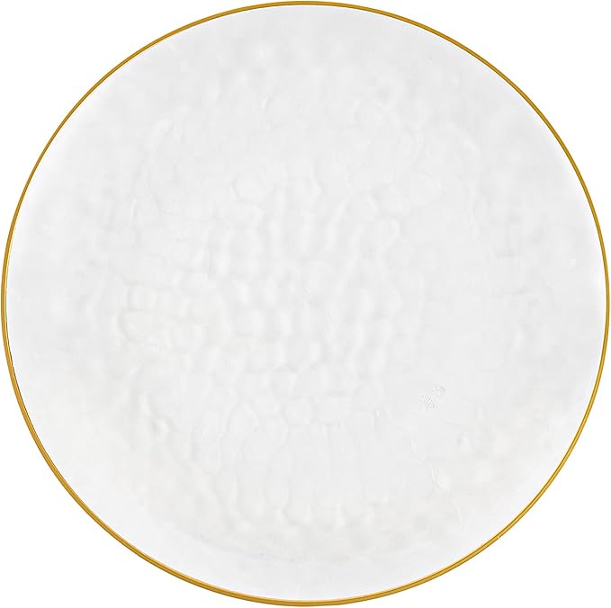 PLASTICPRO 30 Pack Hammered Plastic Plates Heavyweight Disposable Plastic Plates Elegant Clear Hammered Rim Platsic Party Dishes (Hamered Clear With Gold Rim, 7'' INCH PLATES)