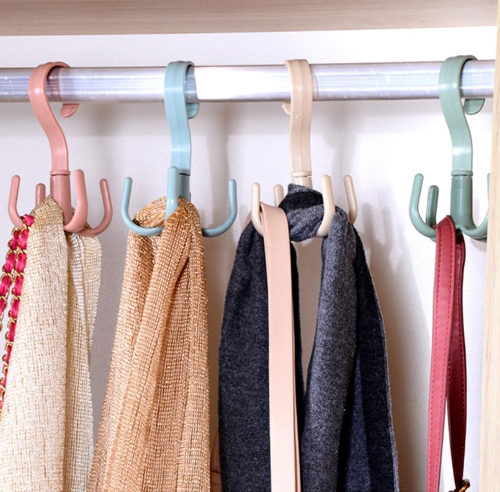 2Pcs Rotating Belt Hanger 360 Degrees Rotatable Organizer with 4 Hooks for Drying Towels Bras Clothes Gloves Plastic Laundry Sock Drying Hanger Blue