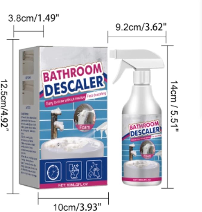 Bathroom Descaler Foam Cleaner, Stubborn Stains Cleaner Descaler Spray, for Bathtub, Toilet, Glass, Faucet, Sink, Powerful Stain & Limescale Remover, Fresh Scent (2PCS)