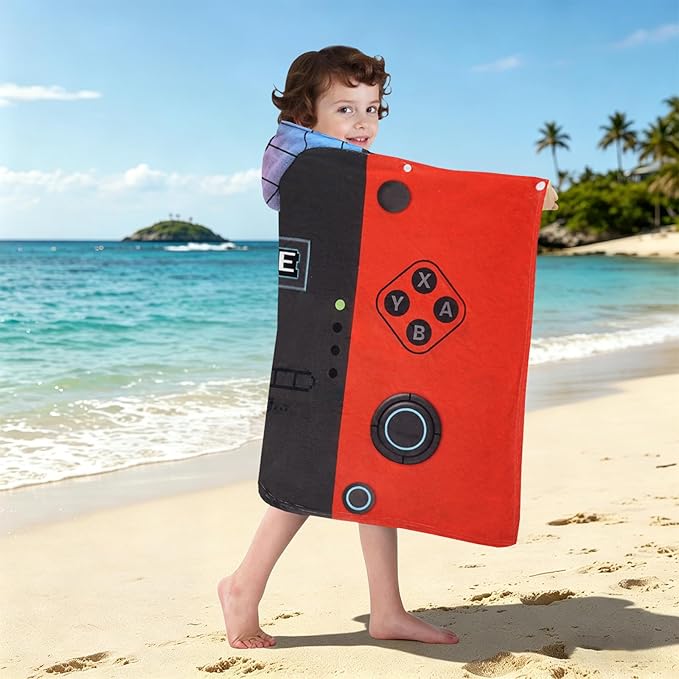 Hooded Towels for Kids - Superfine Fiber Video Game Gamepad Toddler Hood Bath Towels Beach Hooded Poncho Absorbent Pool Toddler Swim Bath Wrap for Boys & Girls 3-10 Years, 50 * 30 inches
