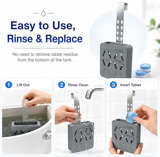 2Pcs Toilet Tank Tablet Holder, Adjustable Silicone Toilet Tablet Holder for Inside Tank, Toilet Bowl Cleaner Holder, Toilet Tank Cleaner Caddy Basket, Helps Reduce Residue Buildup & Flapper Jams Grey