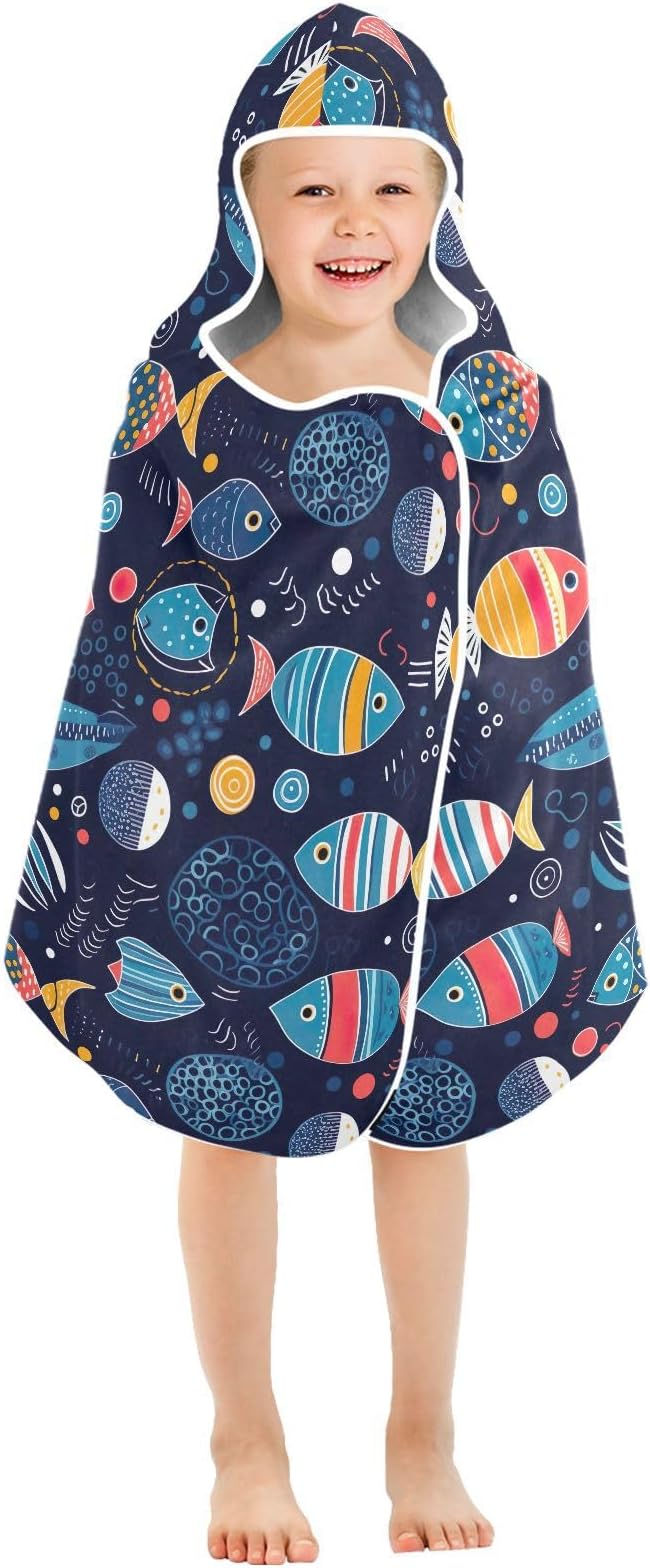 Kids Hooded Towels Colorful Tropical Fish Swimming Beach Towel 23.5" x 50" Bath Towel for Boys Girls 21216192
