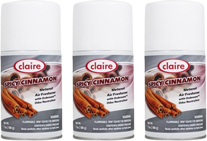 Claire CL122 7 Oz. Spicy Cinnamon Metered Air Freshener Aerosol Can (3 Pack)