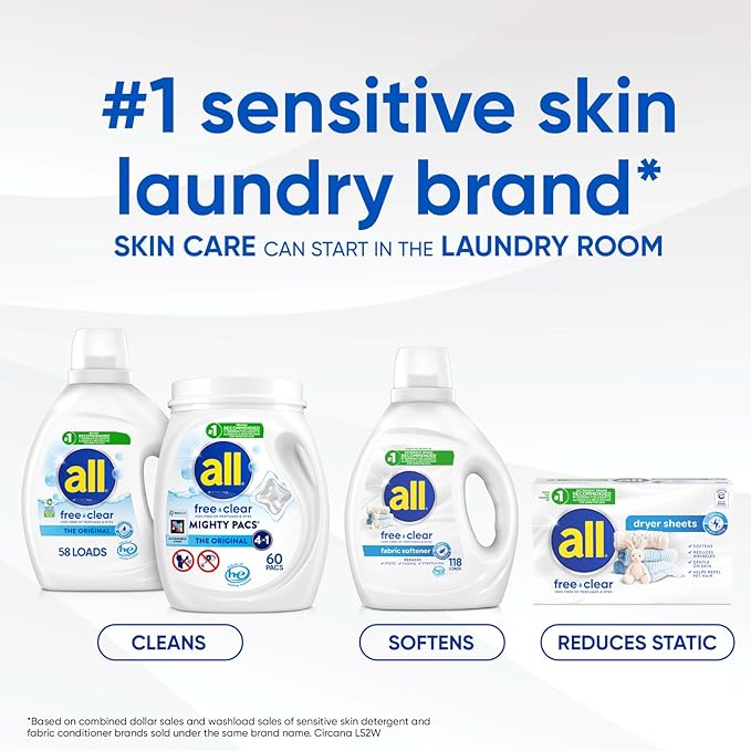 all Unit Dose Laundry Detergent, Mighty Pacs, Free Clear, OXI, 72 Count