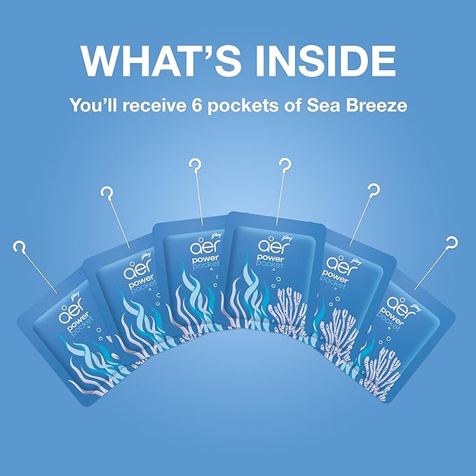 AER Power Pocket Seabreez Solid Gel Air Freshener for the Entire Home with Long Lasting Scent, Pack of 6