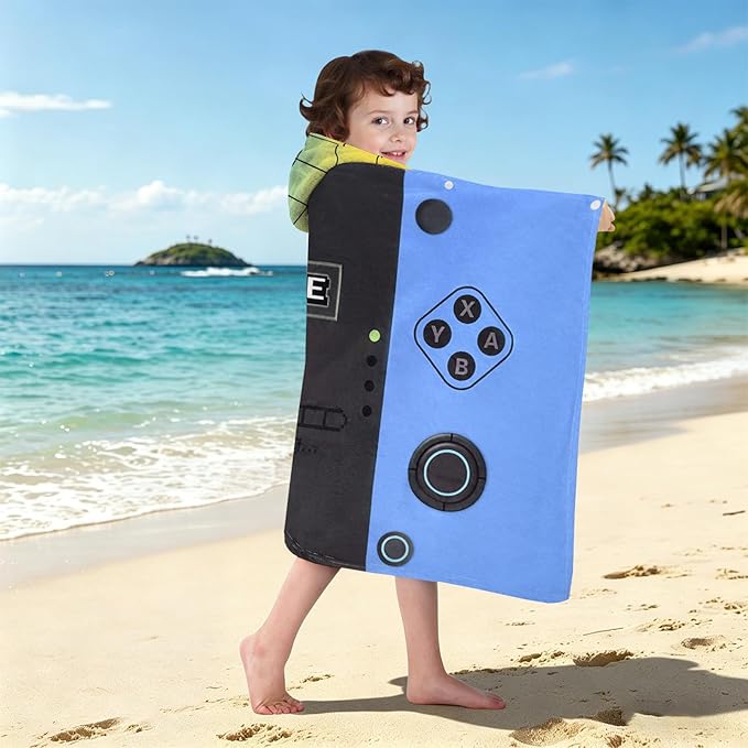 Hooded Towels for Kids - Superfine Fiber Video Game Gamepad Toddler Hood Bath Towels Beach Hooded Poncho Absorbent Pool Toddler Swim Bath Wrap for Boys & Girls 3-10 Years, 50 * 30 inches