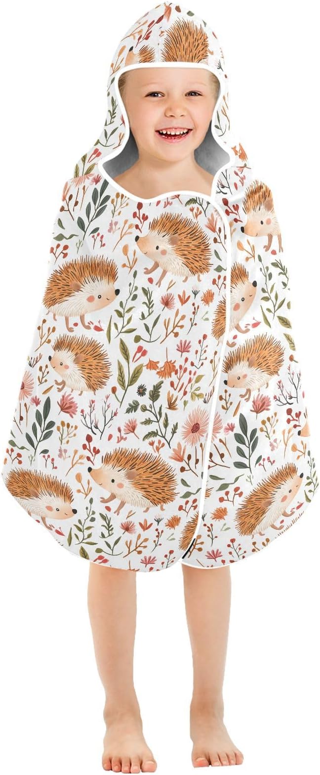 Beach Towels for Kids Funny Hedgehog White Hooded Beach Bath Towel Absorbent Bathing Suit for Girls