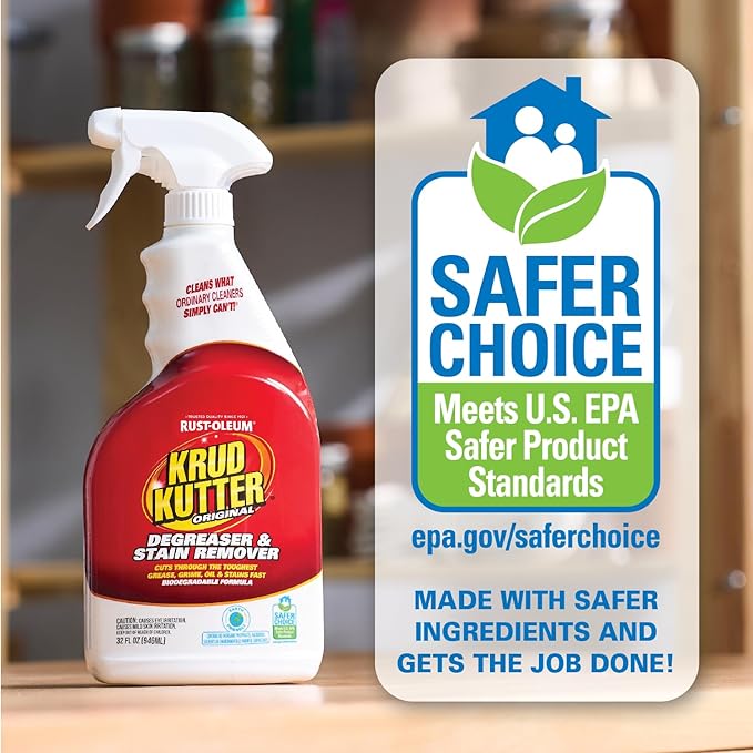 Krud Kutter Original Cleaner Degreaser Spray, 32 oz, Heavy Duty Multi Surface Cleaner for Grease, Oil and Tough Stains, Ready to Use for Kitchen, Garage, Floors and Outdoor Surfaces