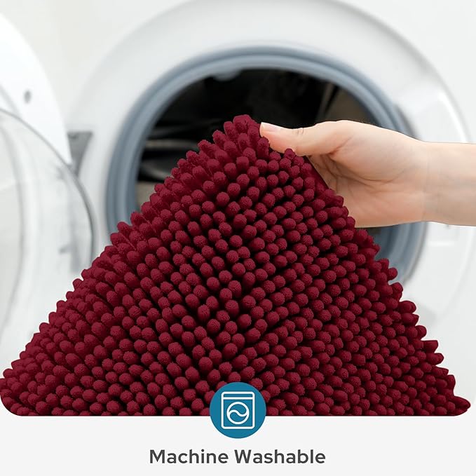 BYSURE Burgundy Red Bathroom Rugs Sets 3 Piece Non Slip Extra Absorbent Plush Chenille Soft Washable Bath Mats