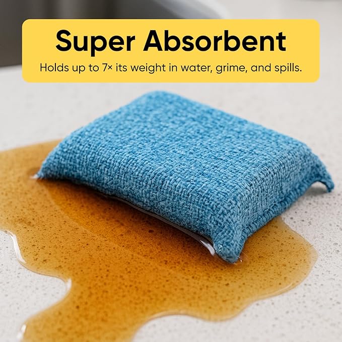 Miracle Microfiber Scrubbing Sponge, Blue Extra Scrubbing Power Sponge for Kitchen, Sink, Pot, Pan and Dish Washing, Super Absorbent and Rapid Drying 6-Pack