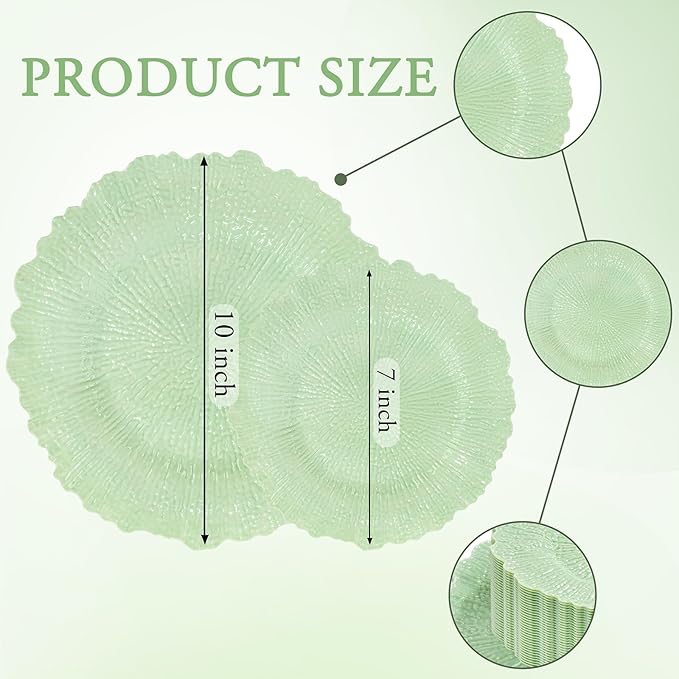 DaYammi 60 PCS Green Plastic Plates,Reef Plate Disposable & Reusable-Heavy Duty Plastic Plates for Party Including 30 Dinner Plate, 30 Dessert Plate,Green Disposable plates for Dinner Parties