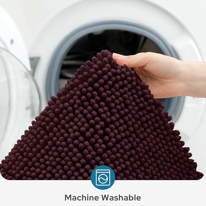 BYSURE Brown Bathroom Rugs Sets 3 Piece Non Slip Extra Absorbent Plush Chenille Soft Washable Bath Mats