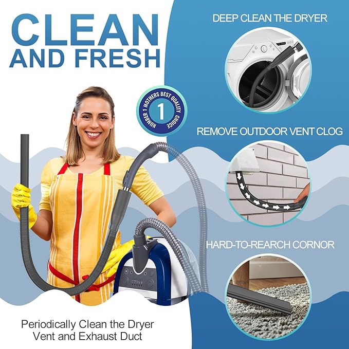 PetOde Dryer Vent Cleaner Kit Vacuum Hose Attachment, Quickly Removes Lint, Cleaning Supplies, Black