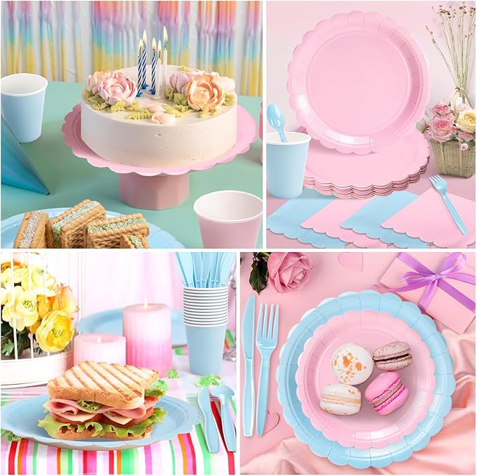 Vyntra 350 Pcs Pink and Blue for Gender Reveal Disposable Party Paper Plates and Napkins Set for 50, 9" Dinner Plates & 7" Dessert Plates, Tableware for Baby Shower, Birthday