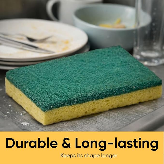 Scrubee Heavy Duty Scrub Large Sponge with Scouring Pad, Kitchen Dishwashing, Sink, Pot and Frying Pan Cellulose Scrubber Sponge Non Scratch. By Superio… (6" Sponge)