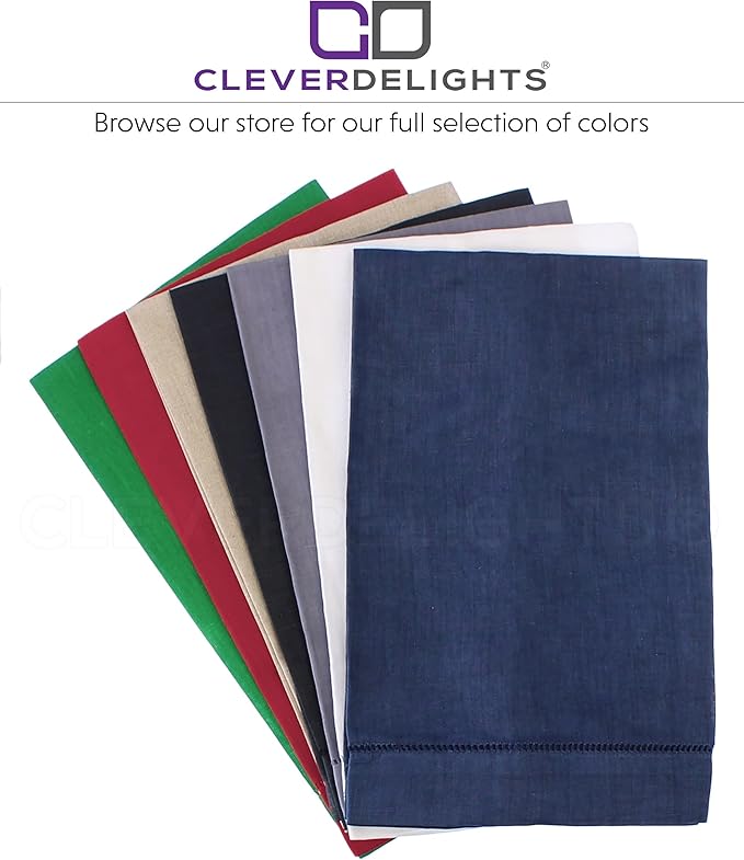 CleverDelights White Linen Hemstitched Hand Towels - 6 Pack - 14" x 22" - Fingertip Towel