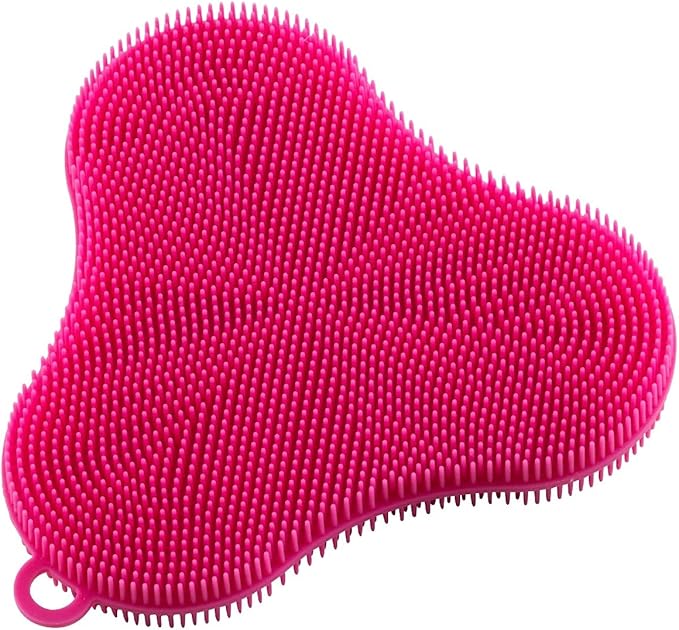 Stay Clean Silicone Scrubber Sponge/Dish Cloth, Clover, Pink