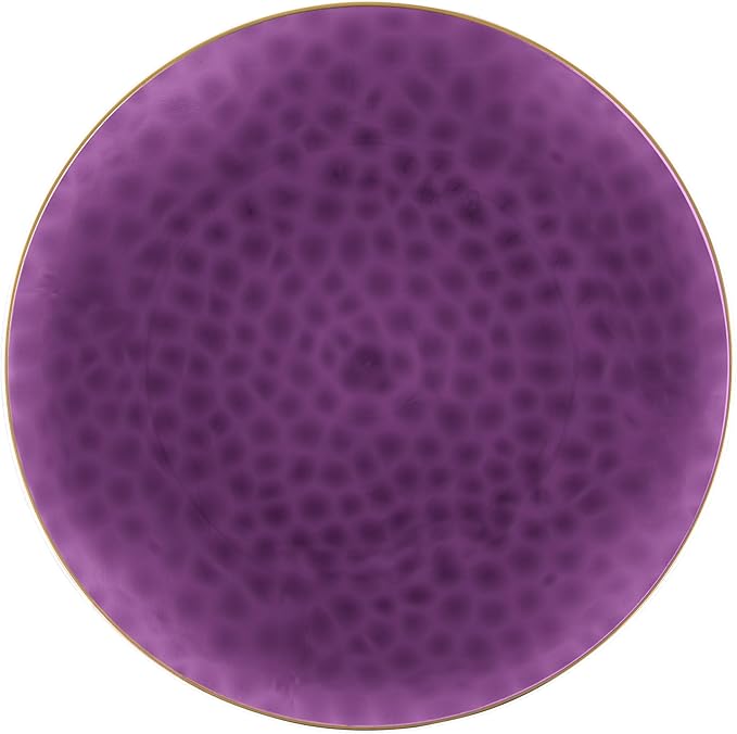 PLASTICPRO 30 Pack Hammered Plastic Plates Heavyweight Disposable Plastic Plates Elegant Translucent Purple Hammered Platsic Party Dishes with Gold Rim (Hamered Purple With Gold Rim, 9'' INCH PLATES)