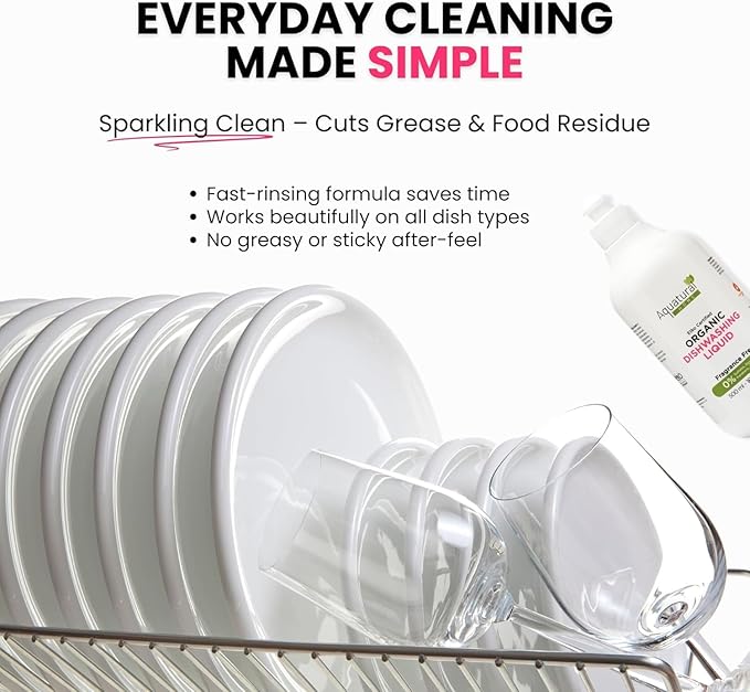 Organic Dishwashing Liquid for Dishes, Plant Based Dish Soap, Kitchen Unscented Dish Soap Liquid, Cuts Grease, Suitable for Sensitive Skin, Quick Rinse, 16.9 Fl Oz