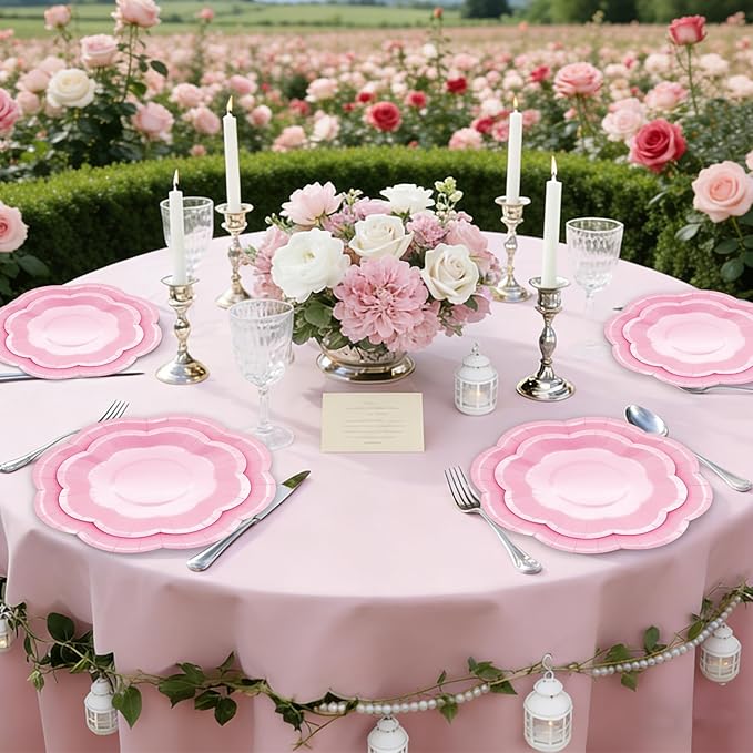 Light Pink Plates Party Supplies,9 inch Pink Paper Plates Disposable Scalloped for Birthday Cake Plate Baby Shower Dinner Wedding Dessert Party
