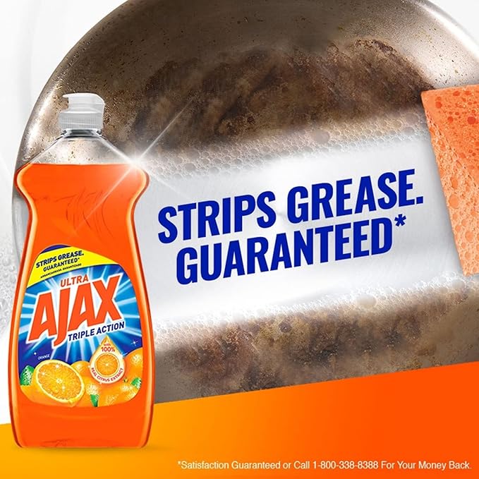 AJAX Ultra Triple Action Liquid Dish Soap, Orange Scent, 28 Oz, Case of 9 Bottles