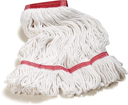 SPARTA Flo-Pac Cotton Mop Head, Loop-Ended, Wide Band with 5" Red Band for Organized Cleaning, Large, White, (Pack of 12)