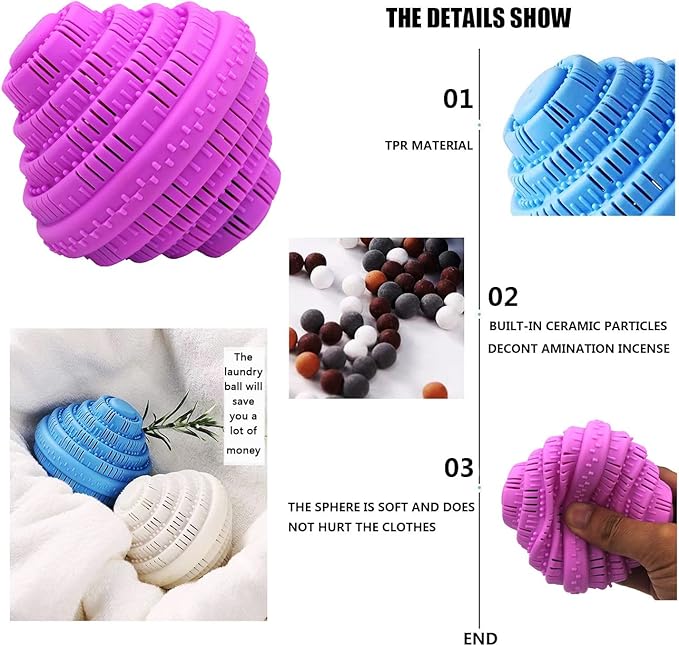 Eco-Friendly Laundry Balls, Premium Washing Ball, Add Double The Ceramic Balls Again, 2000 Times Super Laundry Balls, All Natural No-Chemical Detergent(Large,Pink)