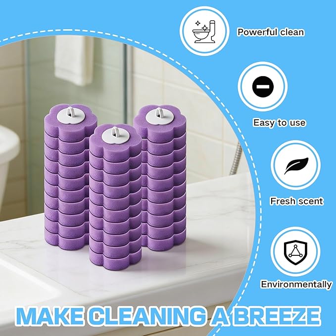 30 PCS Disposable Toilet Brush Refills, Lavender Scented Wand Refill Pads, Replacement Bowl Cleaner Brush Heads for Toilet Bowl Deep Cleaning