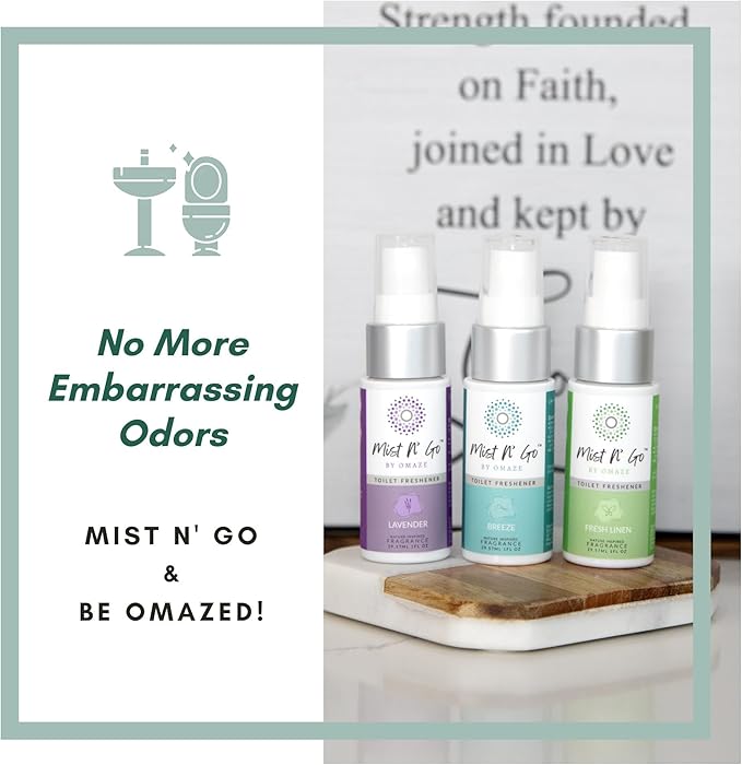 Mist N’ Go by Omaze Travel Bathroom Spray for Toilet Spray Odor Eliminator - Travel Toilet Spray for Bathroom Air Freshener Spray for Bathroom Deodorizer - Breeze Travel Size (1oz x3)