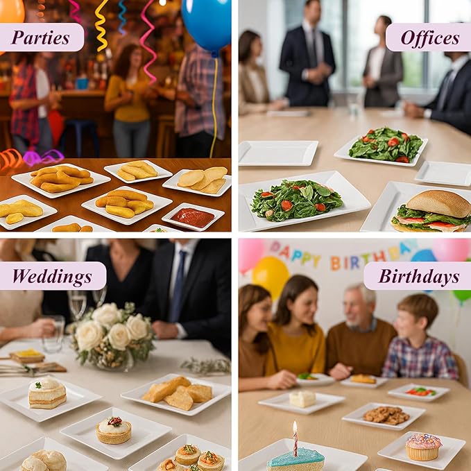 Aya's 60ct Square Plastic Disposable Plates, White - 9.5-Inch 30 Dinner and 6.5-Inch 30 Salad Plates for Party - Heavy-Duty Hard Plastic Design for Wedding, Event, Christmas, and Thanksgiving