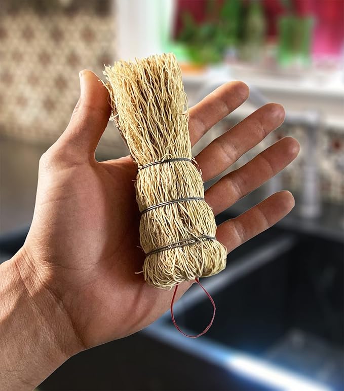 Coladera Set of 3 Natural Fiber Dish Brush Cleaners Mexican Escobetas Molcajete with Hangers Sustainable Kitchen Cleaning Scrubber Brushes for Pots Sinks and Pans Cepillo Limpia Trastes Yellow