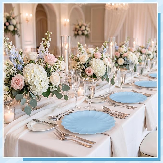 NatNarr 30 Pcs Light Blue Scalloped Paper Plates 7.5 Inch Shell Edge Dinner Paper Plates Disposable Baby Blue Scalloped Easter Plate for Wedding Boy Baby Shower Birthday Party